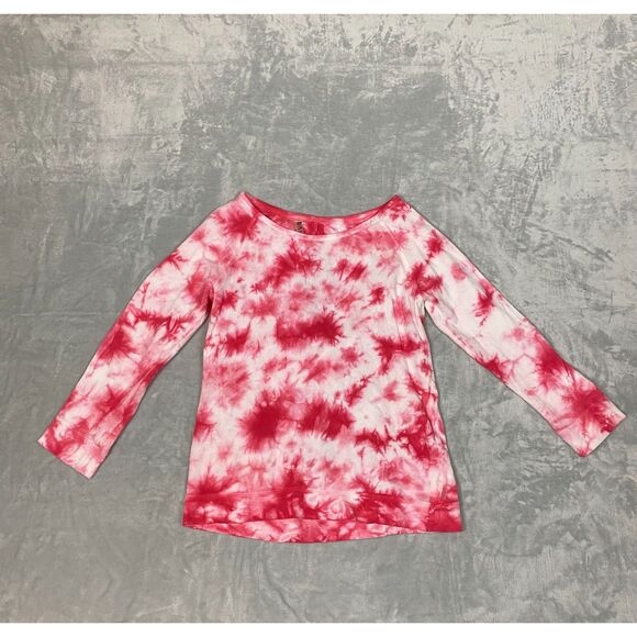 IVAY Women's Tie Dye Long Sleeve Top Pink White Cut Out Twisted Back Size M - Picture 2 of 6